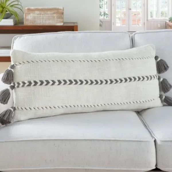 Pillows-Kirkland's Home White And Gray Braided Stripe Lumbar Pillow White/Gray