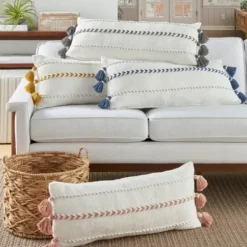 Pillows-Kirkland's Home White And Gray Braided Stripe Lumbar Pillow White/Gray