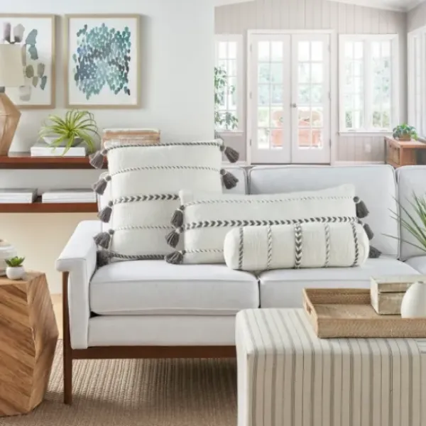 Pillows-Kirkland's Home White And Gray Braided Stripe Lumbar Pillow White/Gray
