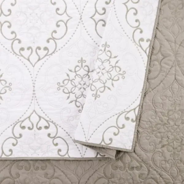 Quilts-Kirkland's Home White And Gray Pattern 3-Pc. King Quilt Set Gray/White