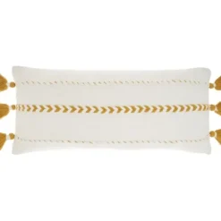 Pillows-Kirkland's Home White And Mustard Braided Stripe Lumbar Pillow White/Yellow