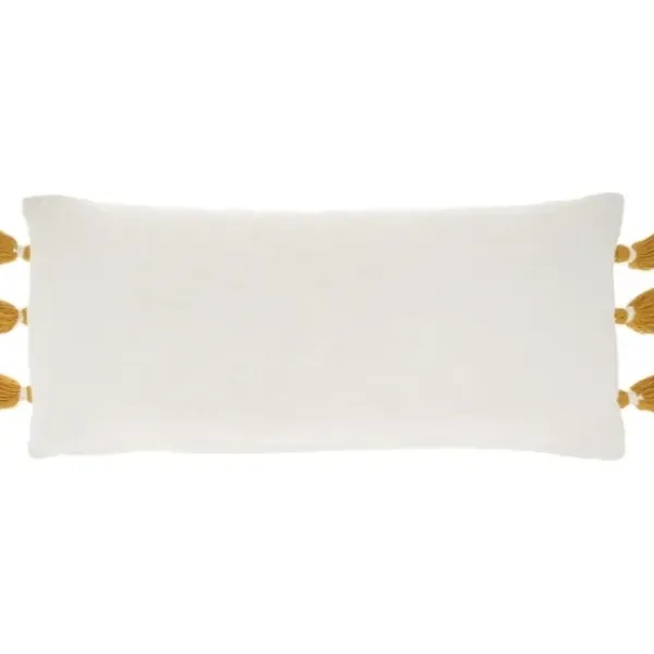 Pillows-Kirkland's Home White And Mustard Braided Stripe Lumbar Pillow White/Yellow