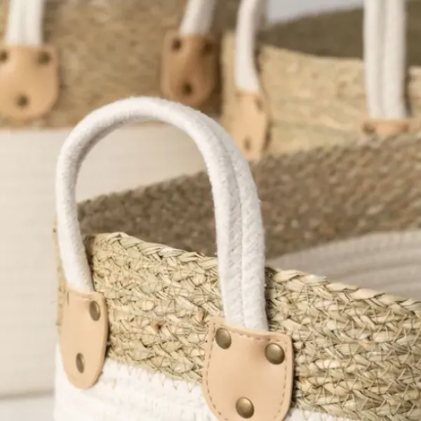 Baskets & Boxes-Kirkland's Home White And Natural Seagrass Woven Baskets, Set Of 3 White/Tan