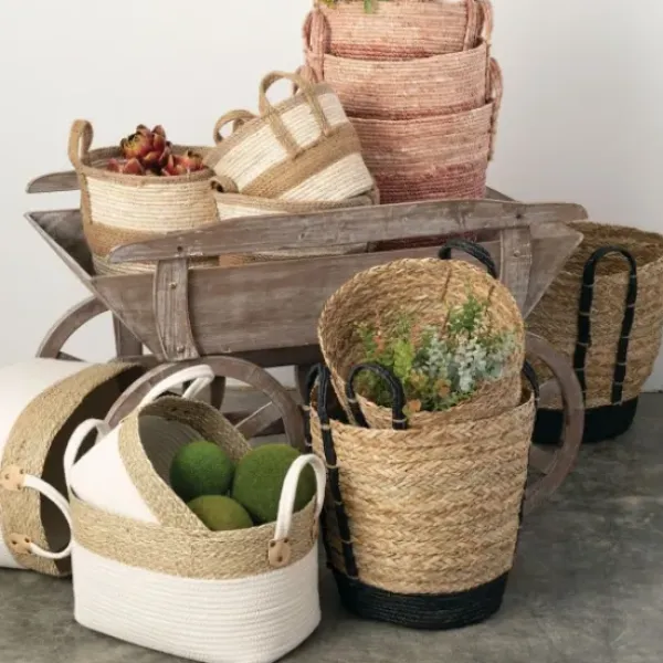 Baskets & Boxes-Kirkland's Home White And Natural Seagrass Woven Baskets, Set Of 3 White/Tan