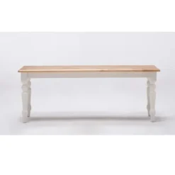 Dining Chairs-Kirkland's Home White And Natural Wood Dining Bench White/Tan