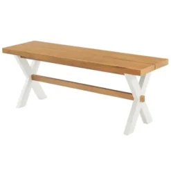 Dining Chairs-Kirkland's Home White And Natural Wood X-Frame Dining Bench White/Tan