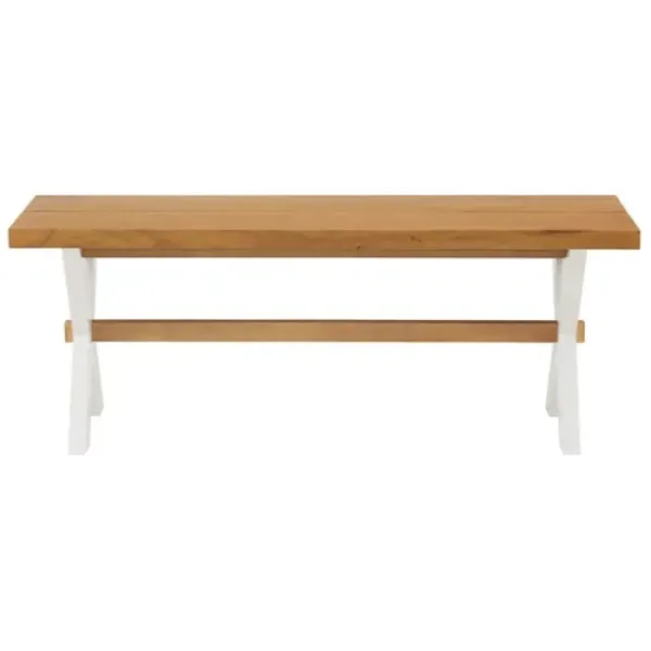 Dining Chairs-Kirkland's Home White And Natural Wood X-Frame Dining Bench White/Tan