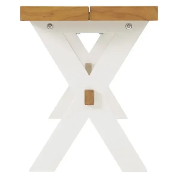 Dining Chairs-Kirkland's Home White And Natural Wood X-Frame Dining Bench White/Tan