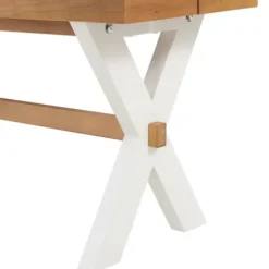Dining Chairs-Kirkland's Home White And Natural Wood X-Frame Dining Bench White/Tan