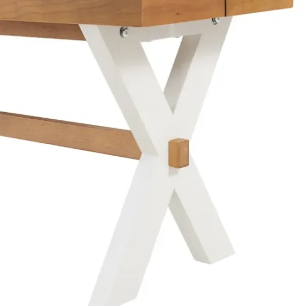 Dining Chairs-Kirkland's Home White And Natural Wood X-Frame Dining Bench White/Tan