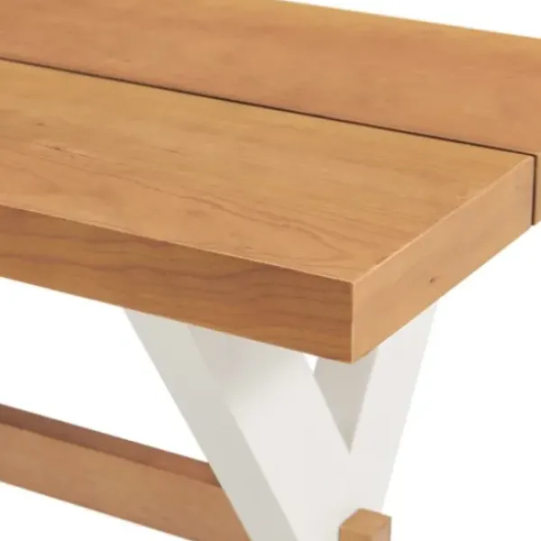 Dining Chairs-Kirkland's Home White And Natural Wood X-Frame Dining Bench White/Tan