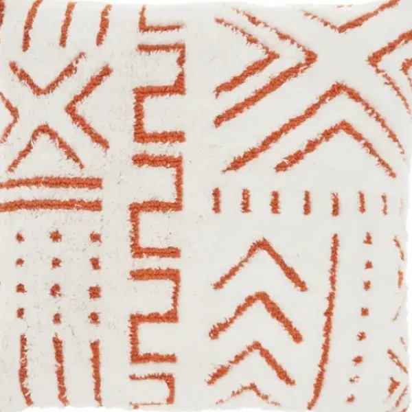 Pillows-Kirkland's Home White And Orange Tufted Geo Throw Pillow White/Orange