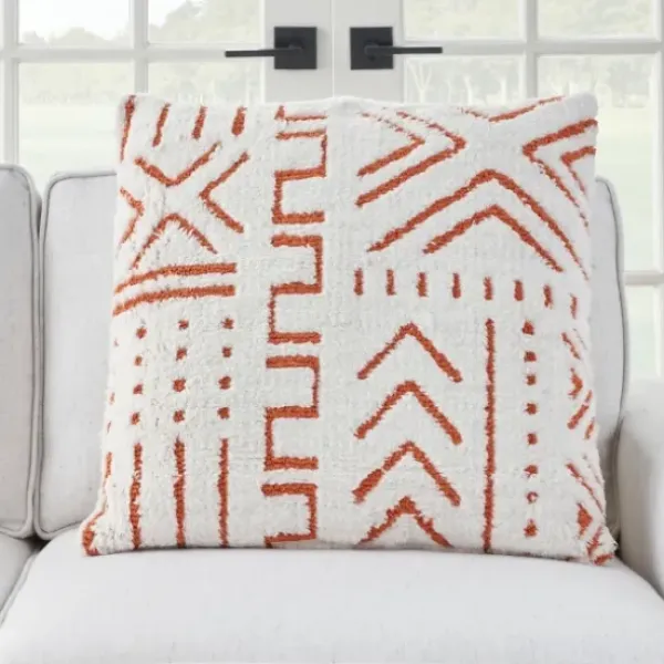 Pillows-Kirkland's Home White And Orange Tufted Geo Throw Pillow White/Orange