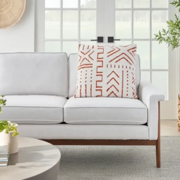 Pillows-Kirkland's Home White And Orange Tufted Geo Throw Pillow White/Orange