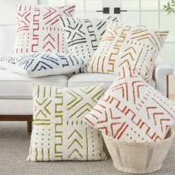 Pillows-Kirkland's Home White And Orange Tufted Geo Throw Pillow White/Orange