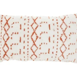 Pillows-Kirkland's Home White And Orange Tufted Geo Lumbar Pillow White/Orange