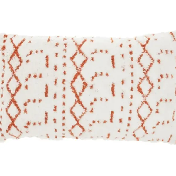 Pillows-Kirkland's Home White And Orange Tufted Geo Lumbar Pillow White/Orange