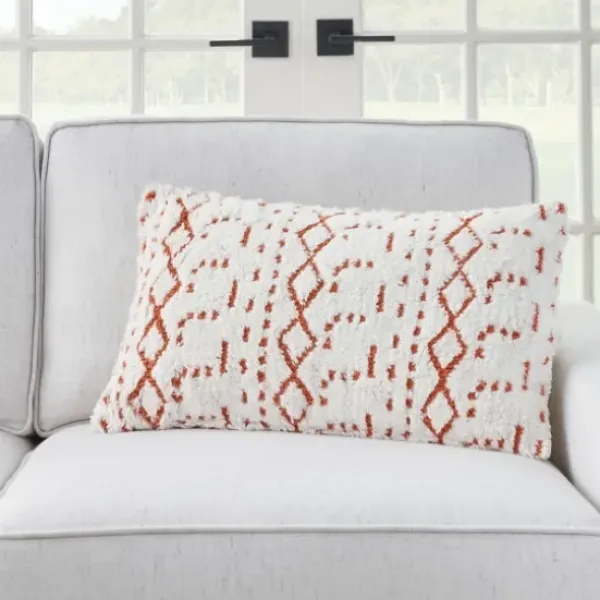 Pillows-Kirkland's Home White And Orange Tufted Geo Lumbar Pillow White/Orange