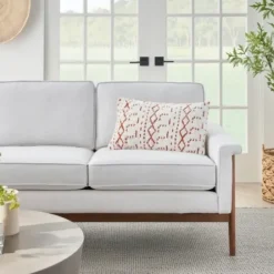 Pillows-Kirkland's Home White And Orange Tufted Geo Lumbar Pillow White/Orange