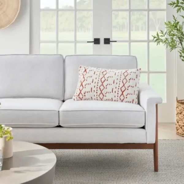 Pillows-Kirkland's Home White And Orange Tufted Geo Lumbar Pillow White/Orange