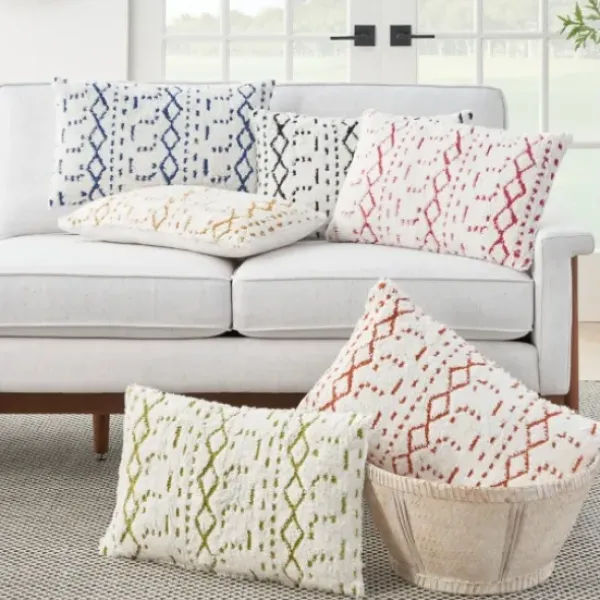 Pillows-Kirkland's Home White And Orange Tufted Geo Lumbar Pillow White/Orange