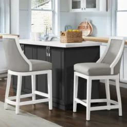 Bar Stools & Counter Height Stools-Kirkland's Home White And Swivel Counter Stools, Set Of 2 Gray