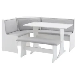 Dining Sets-Kirkland's Home White And Upholstered 3-Pc Dining Nook Set Gray