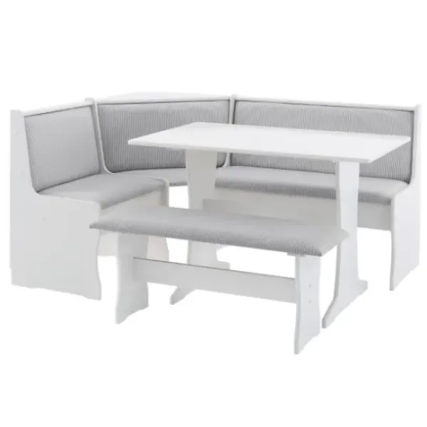 Dining Sets-Kirkland's Home White And Upholstered 3-Pc Dining Nook Set Gray