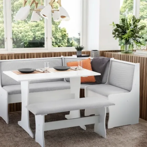 Dining Sets-Kirkland's Home White And Upholstered 3-Pc Dining Nook Set Gray
