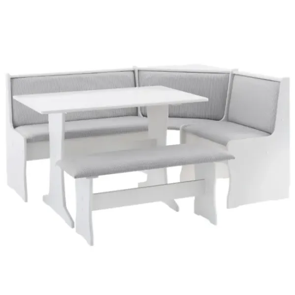 Dining Sets-Kirkland's Home White And Upholstered 3-Pc Dining Nook Set Gray