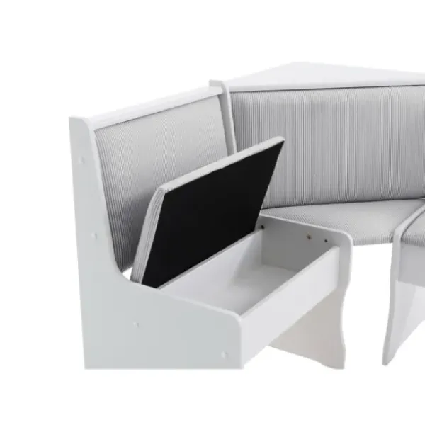 Dining Sets-Kirkland's Home White And Upholstered 3-Pc Dining Nook Set Gray