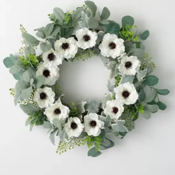Wreaths-Kirkland's Home White Anemone Flower Wreath White/Green