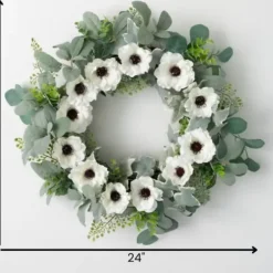 Wreaths-Kirkland's Home White Anemone Flower Wreath White/Green