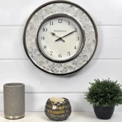 Clocks-Kirkland's Home White Arabesque Mosaic Frame Wall Clock