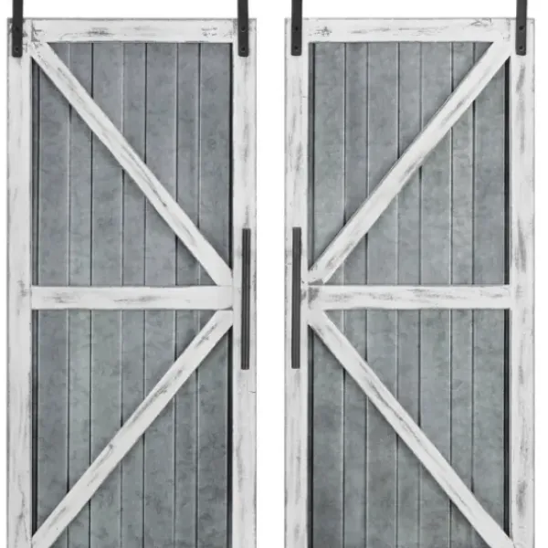 Wall Plaques-Kirkland's Home White Barn Door Galvanized Wall Plaques, Set Of 2 Gray