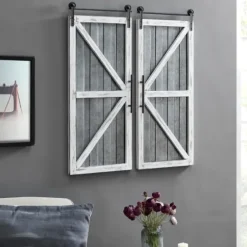 Wall Plaques-Kirkland's Home White Barn Door Galvanized Wall Plaques, Set Of 2 Gray