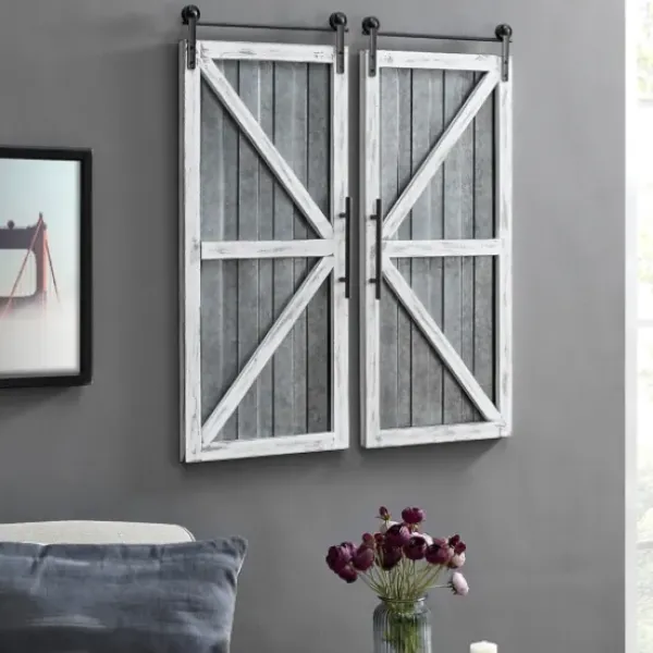 Wall Plaques-Kirkland's Home White Barn Door Galvanized Wall Plaques, Set Of 2 Gray