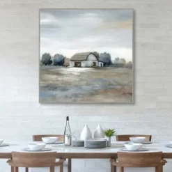 Canvas Art-Kirkland's Home White Barn In Pasture Framed Canvas Art Print Gray