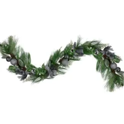 Arrangements & Greenery-Kirkland's Home White Berries & Houndstooth Bows Christmas Garland Green/White/Black