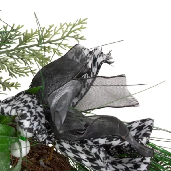 Arrangements & Greenery-Kirkland's Home White Berries & Houndstooth Bows Christmas Garland Green/White/Black