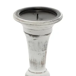 Candle Holders-Kirkland's Home White Brushstroke 3-Pc. Pillar Candle Holder Set White/Brown