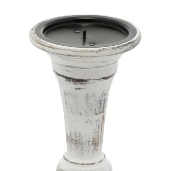 Candle Holders-Kirkland's Home White Brushstroke 3-Pc. Pillar Candle Holder Set White/Brown