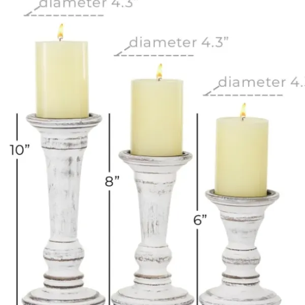 Candle Holders-Kirkland's Home White Brushstroke 3-Pc. Pillar Candle Holder Set White/Brown