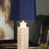 Table Lamps-Kirkland's Home White Ceramic Geometric Table Lamp With Shade Blue