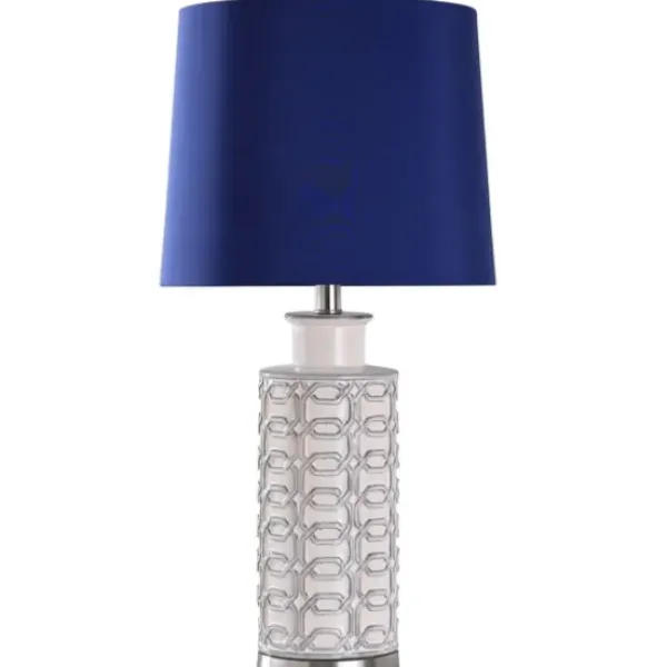 Table Lamps-Kirkland's Home White Ceramic Geometric Table Lamp With Shade Blue