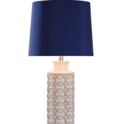 Table Lamps-Kirkland's Home White Ceramic Geometric Table Lamp With Shade Blue