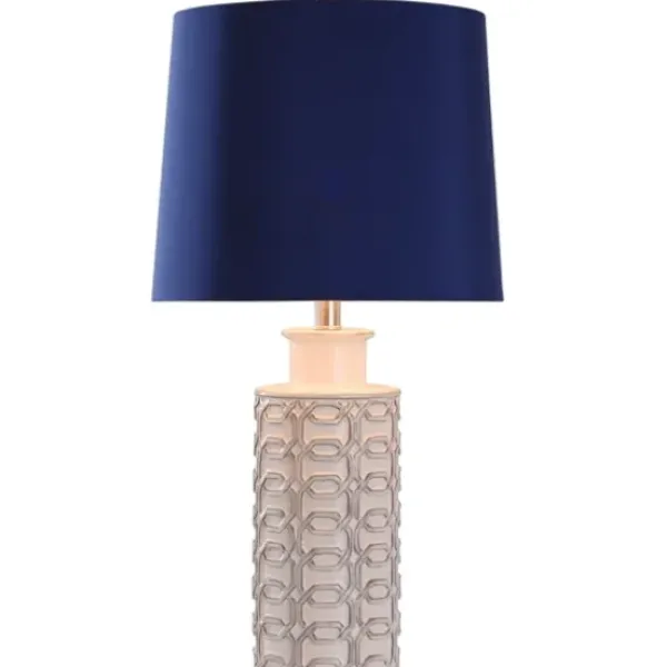 Table Lamps-Kirkland's Home White Ceramic Geometric Table Lamp With Shade Blue
