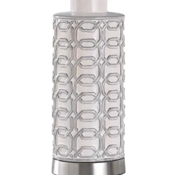 Table Lamps-Kirkland's Home White Ceramic Geometric Table Lamp With Shade Blue