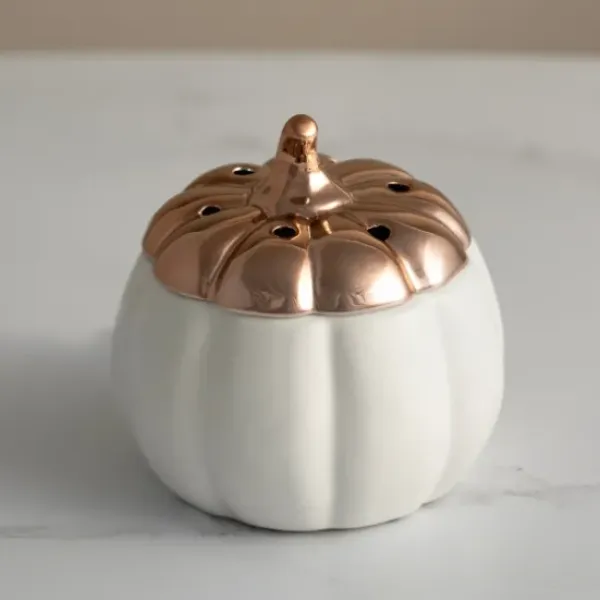 Home Fragrance-Kirkland's Home White Ceramic Pumpkin Wax Warmer White/Gold