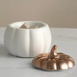 Home Fragrance-Kirkland's Home White Ceramic Pumpkin Wax Warmer White/Gold